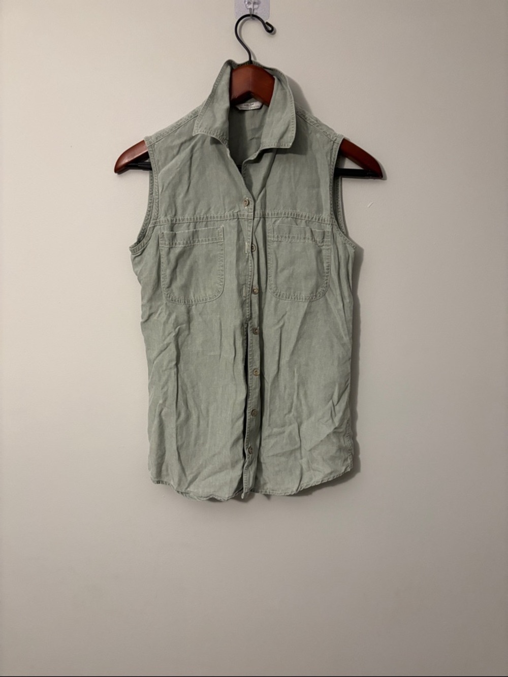 Marks & Spencer Sleeveless Button-Down Shirt Vest in Light Sage Green